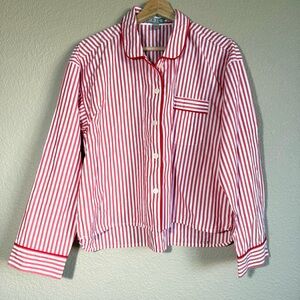 J. Crew Red and White Striped Pajama Top Shirt Size S Cozy Comfy 100% Cotton